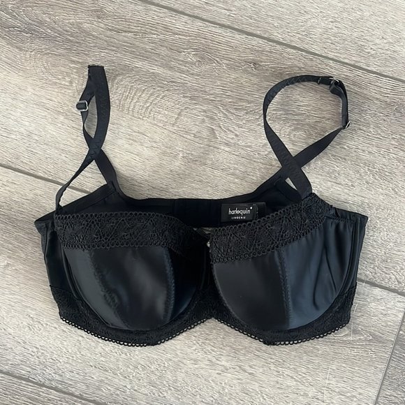 MASQUERADE Harlequin Lingerie “Rhea” Black Satin Bra 38F - Picture 3 of 7